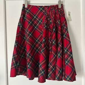 Maeve Seamed Plaid A-Line Midi Skirt